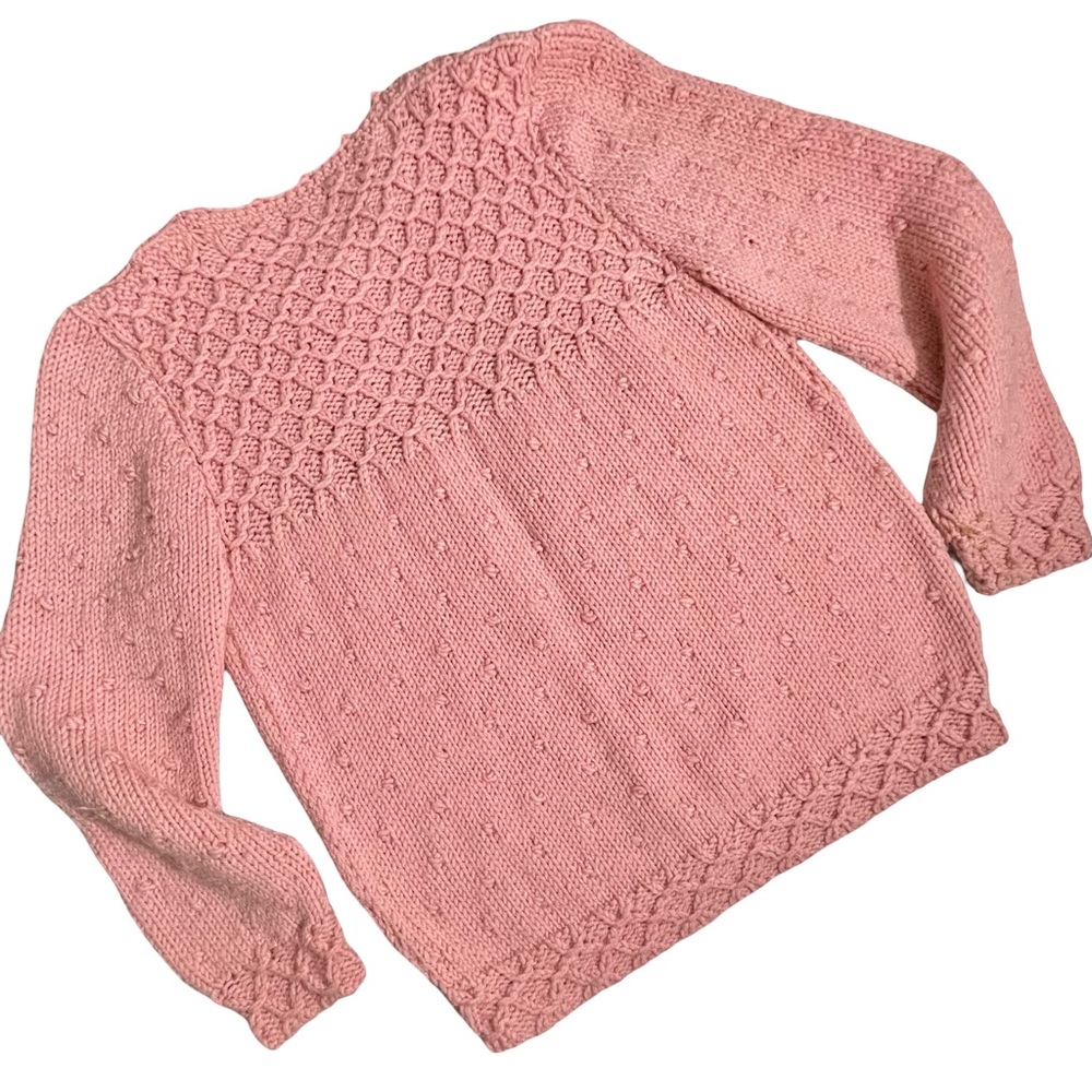 Hand knit Pink Long Sleeve Button Front Crew Neck Cardigan Sweater Vintage 80’s - Picture 6 of 7